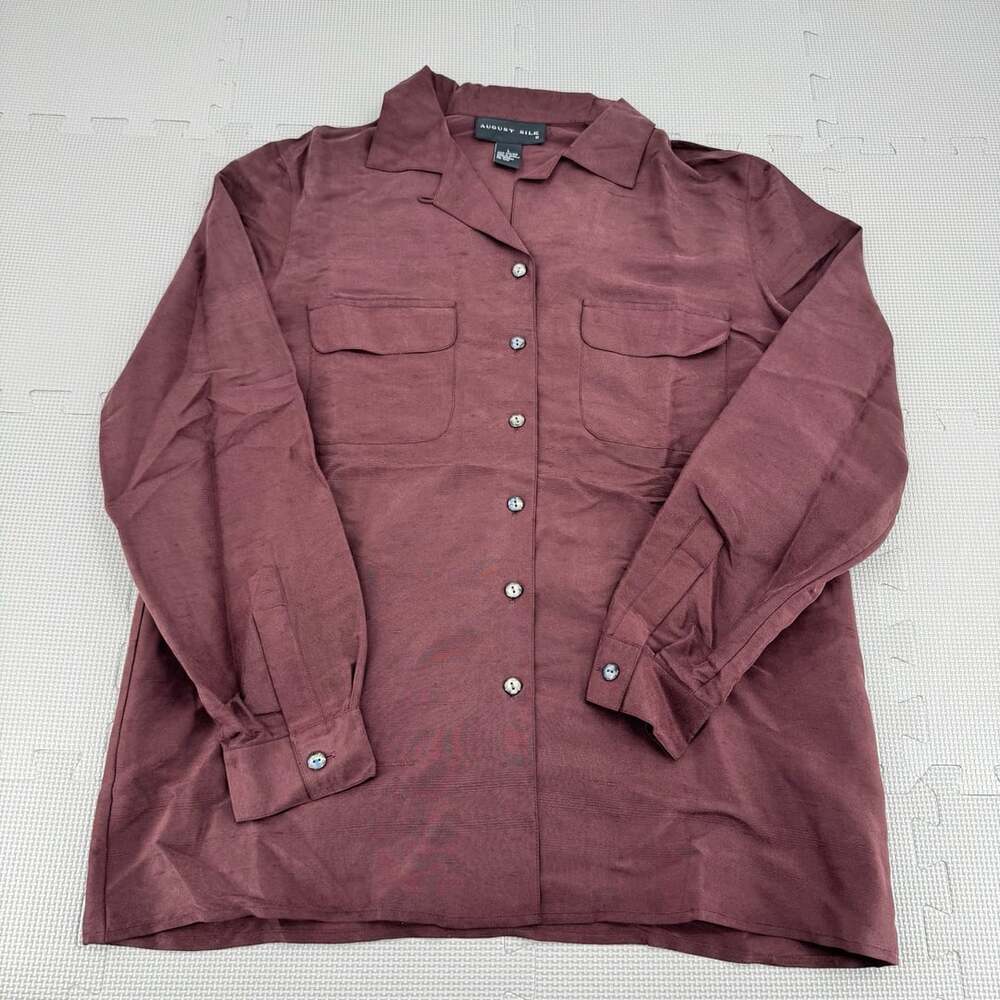 August Silk 100% Burgundy Long Sleeve Button-Up Shirt Size L